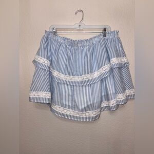 Wild Fable Blue Stripe Lace Trim Mini Skirt Women’s XXL Cottagecore Boho
